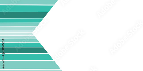 Abstract background design featuring horizontal stripes in shades of teal and green forming a pointed shape on a white backdrop.