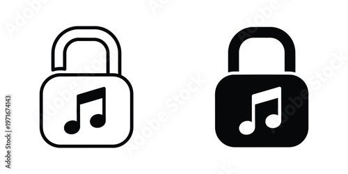 Locked and unlocked music icons with padlock symbols