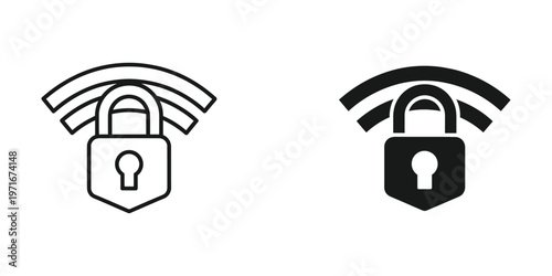 Secure and unsecure wireless network connection icons with padlock symbols