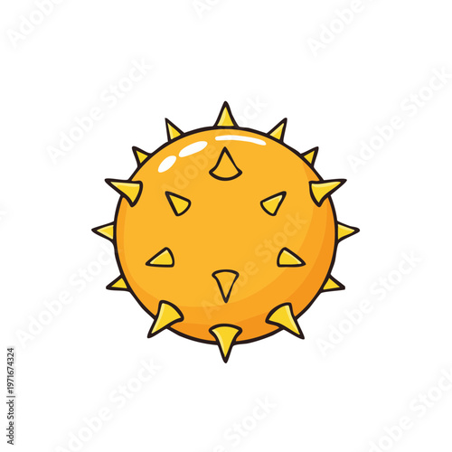 Cartoon yellow spiky sphere with pointed protrusions and highlights representing a sun or celestial body