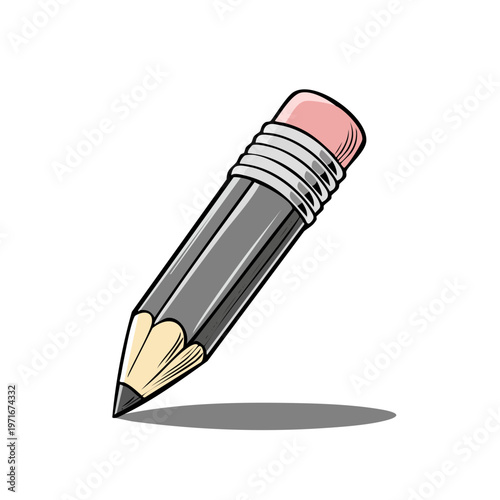 Drawing Graphite Pencil with Pink Eraser Tip and Shadow Illustration