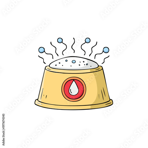 Cartoon Style Illustration of a Humidifier Releasing Steam and Bubbles
