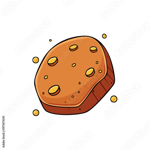 Cartoon asteroid with craters and glowing particles in space