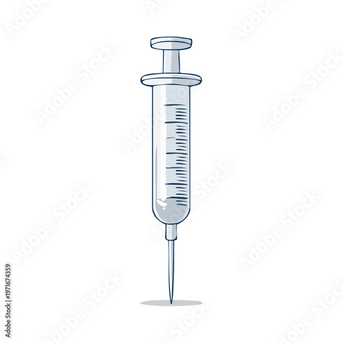 Simple cartoon illustration of a medical syringe with liquid inside and a sharp needle