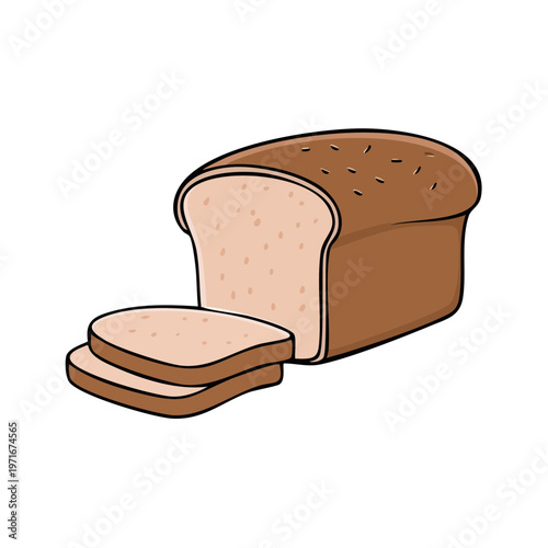 A whole loaf of sliced brown bread with two slices cut off and ready to eat