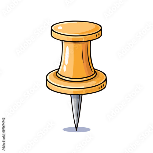 Bright Yellow Thumbtack with Sharp Metal Pin Pointed Down