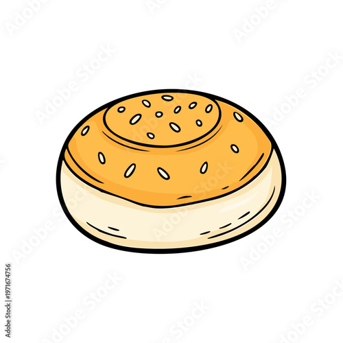 Hand Drawn Sweet Cinnamon Swirl Pastry with Glaze and Seeds