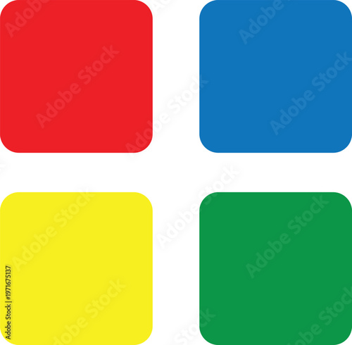 Free Download Minimalist colorful square icons set, flat geometric rounded blocks in red blue yellow and green, simple four quadrant vector graphic for UI design - GFXLoad
