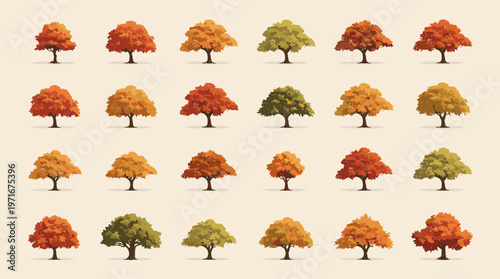 A cheerful illustration of two trees in autumn foliage. Ideal for seasonal content, environmental themes, or representing growth and natural beauty in