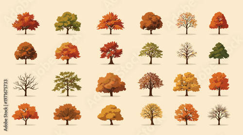 A calming illustration depicting trees in autumn and winter. Ideal for symbolizing change, growth, and the cyclical nature of life in seasonal content