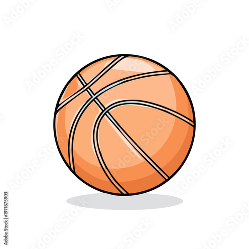 Classic orange basketball with black lines and shadow illustration