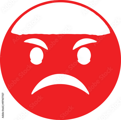 Angry red emoticon with furrowed brow and downturned mouth Vector