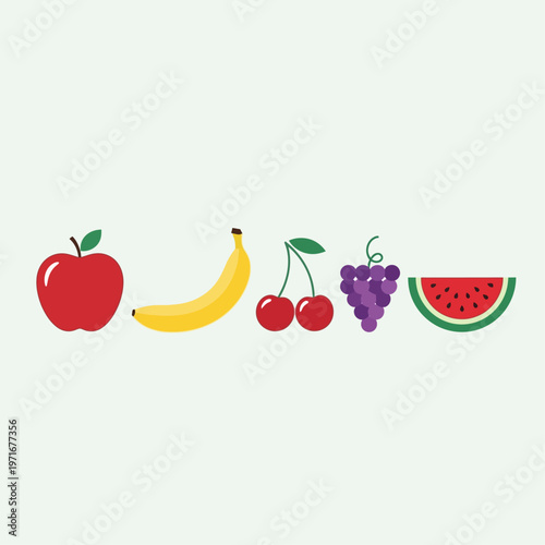 Assorted Fresh Fruits in a Row.