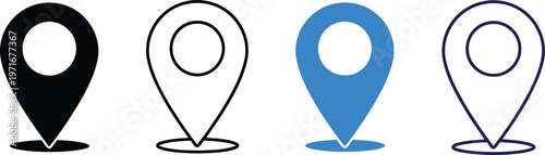 Four location pins with different visual styles and colors Vector
