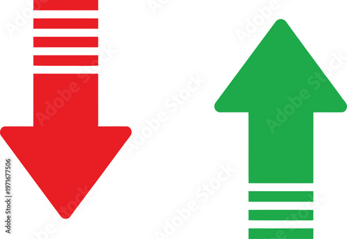 Contrasting directional arrows indicating opposite movements with striped tips Vector