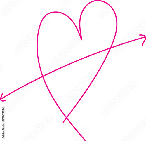 Heart shape pierced by an arrow on a white background symbolizing love and passion