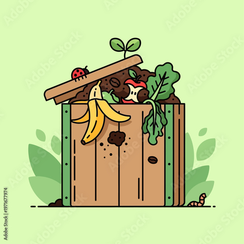 Compost Bin with Fruit and Vegetables.