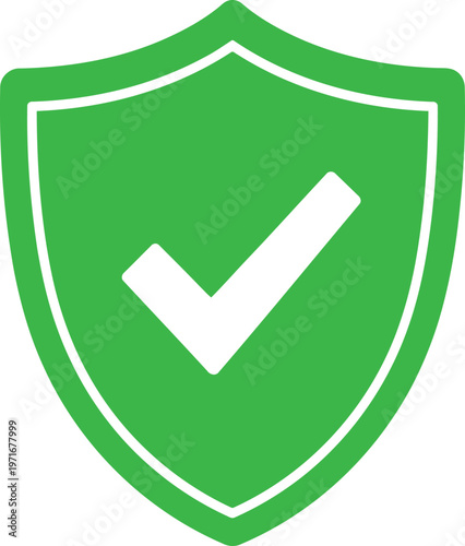 Green shield with a white checkmark symbolizing security and approval Vector
