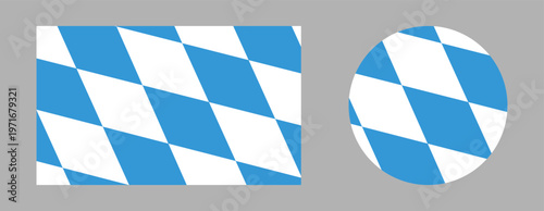 Bavaria flag circle, rectangle icon, badge. Set of Flag of the Free german State of Bavaria button, sticker, banner, background in round, rectangular shape.