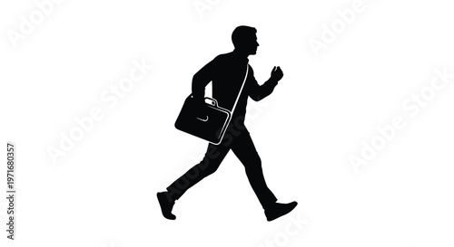Professional businessman carrying a briefcase while walking quickly to his office for a daily meeting