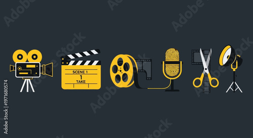 Film making equipment icons in yellow.