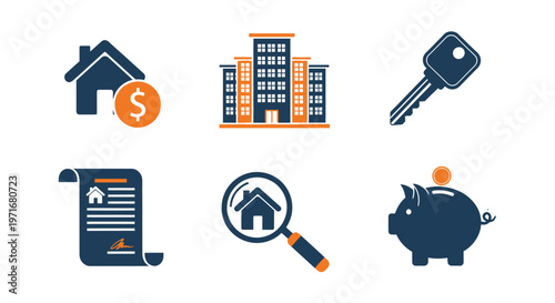 Real Estate Icons Representing Property Transactions.