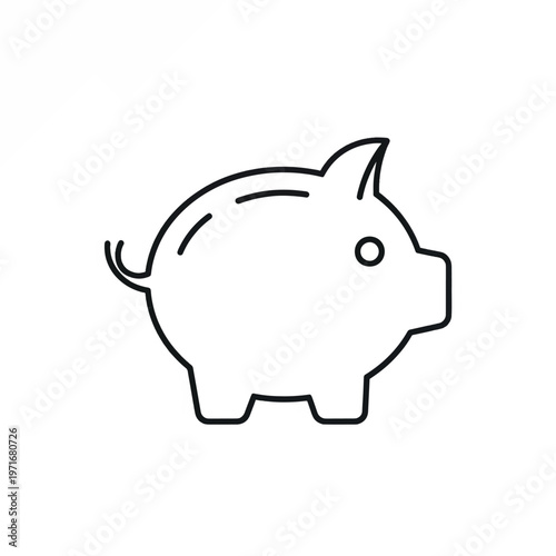 Simple cartoon piggy bank outline symbol representing savings and financial planning.