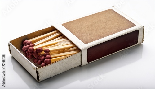 vintage worn old pack of matches in a matchbook on white background