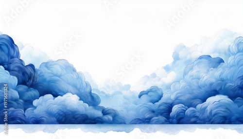 blue clouds layer border cut out isolated with white background