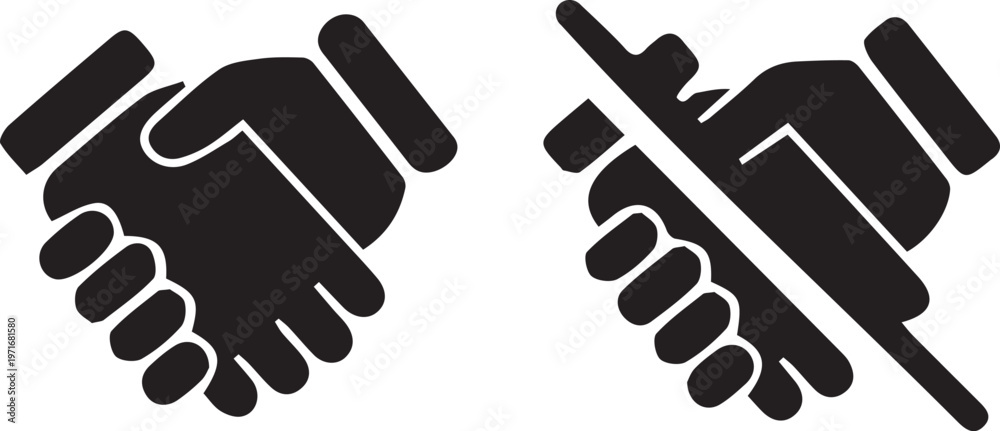 Fototapeta premium handshake icon set – flat vector agreement and no deal symbols in solid black for business partnership, negotiation and contract design