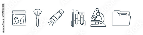 Forensic science icons depicting evidence collection and analysis tools