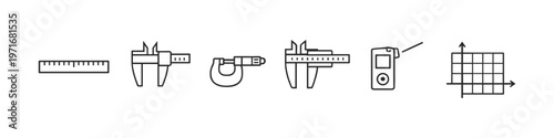 Collection of precision measuring tools and graph icons for engineering and science