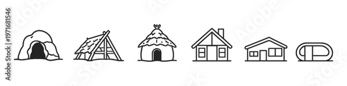 Collection of diverse dwelling types from ancient caves to modern homes