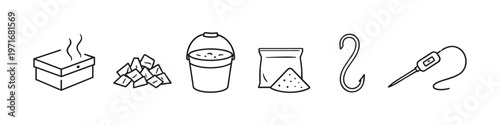 Collection of simple line art icons representing cooking and food preparation elements