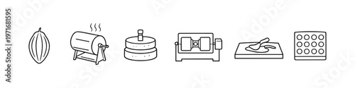 Icons depicting the chocolate making process from bean to bar