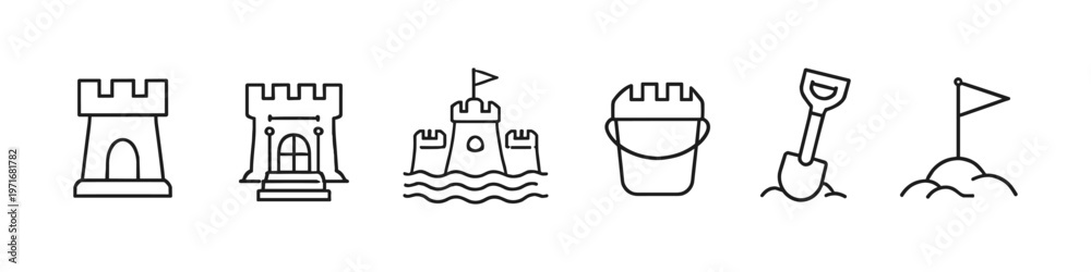 Obraz premium Collection of simple line art icons representing beach and summer activities