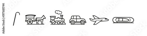 Evolution of transportation icons from old to modern modes of travel