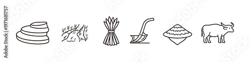 Collection of agricultural icons representing farming and rural life elements