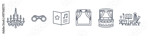Collection of opera and theater icons including a chandelier, binoculars, and stage elements