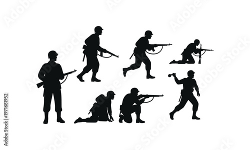 Military soldier positions and actions in tactical stances