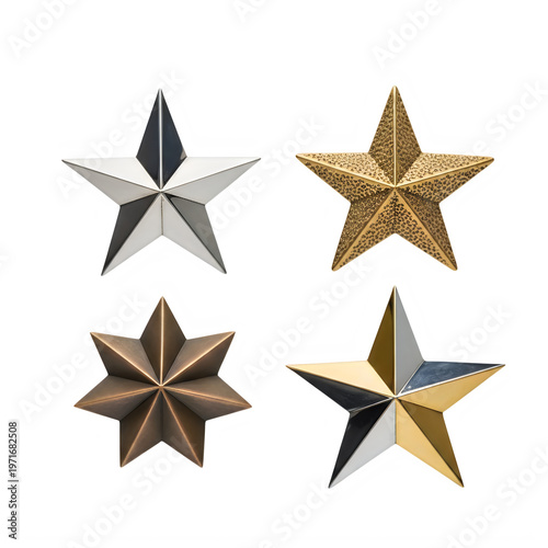 Set of various metallic star shapes for decoration and awards. png