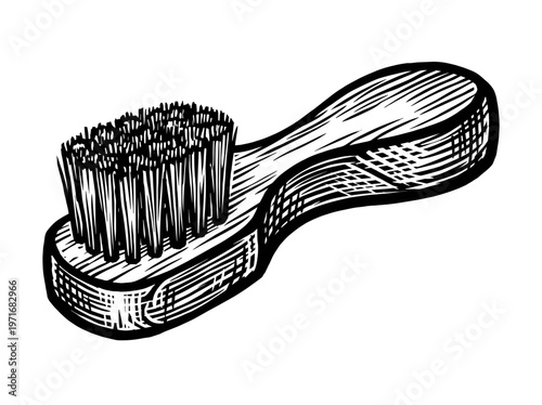 Vintage Clipper Cleaning Brush Grooming Tool Engraving Illustration Black and White Line Art