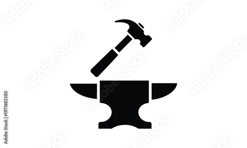 Blacksmith hammer striking an anvil in a minimalist design style