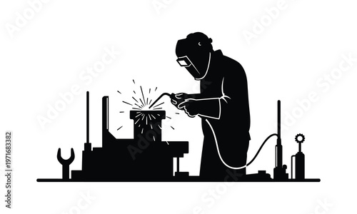 Welder performing precision work on a metal piece with proper safety gear