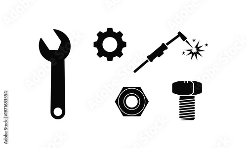 Essential tools and hardware components for mechanical assembly and repair