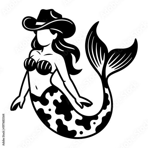 Cowgirl Mermaid with Cowprint Tail