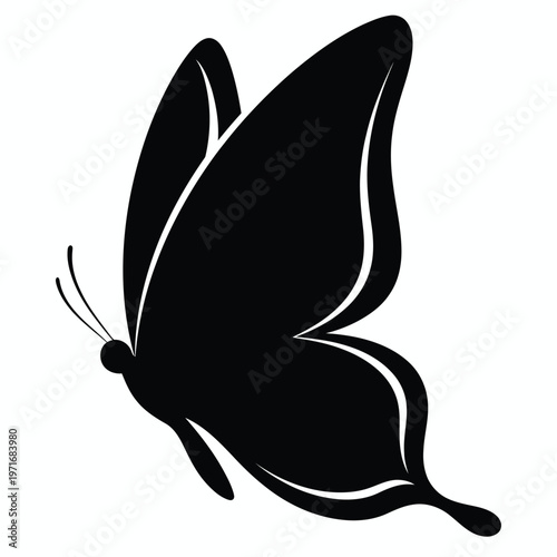 Elegant black silhouette of a butterfly in flight a minimalist artistic representation