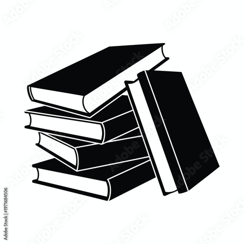 Title a stack of four black and white books artistically rendered suggesting knowledge learning and literary pursuits