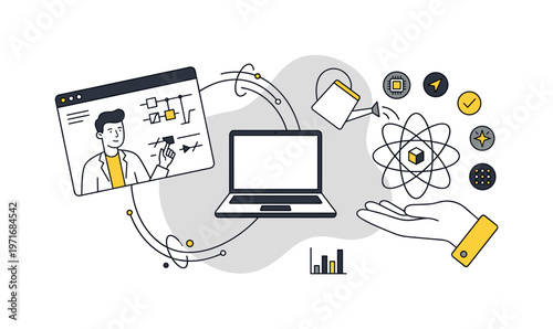 Modern flat illustration of digital learning and scientific innovation
