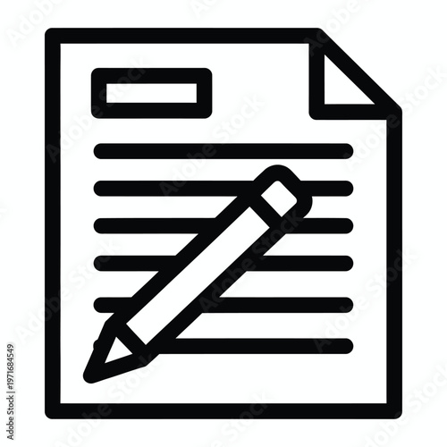 Document with pen icon a simple black and white illustration of paperwork and writing